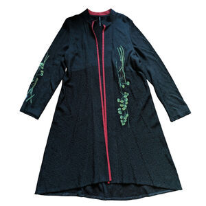 Mina Norton Women's Black Embroidered Chenille Long Cardigan Artsy Boho OS